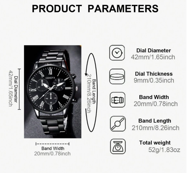 RELOJ GENOVA NEGRO ESTILO INDUSTRIAL